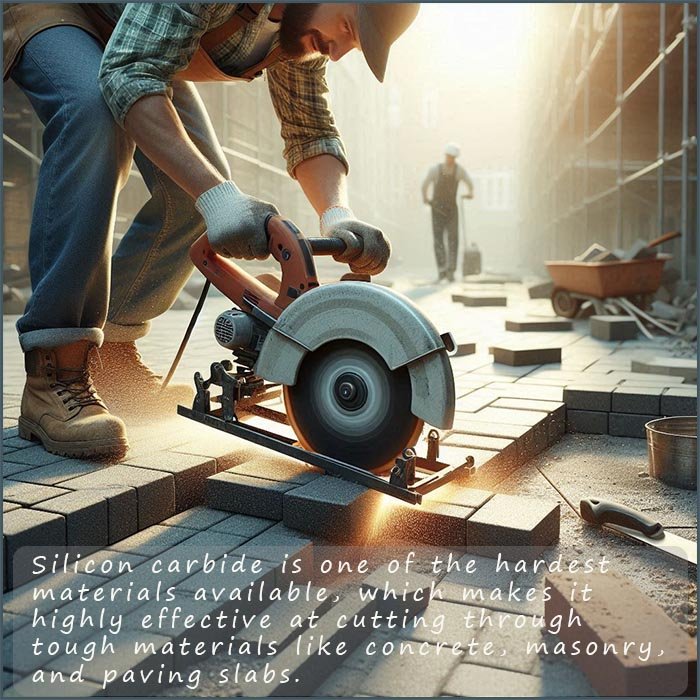 A concrete saw has a blade made of silicon carbide which is able to cut through brick and paving slabs